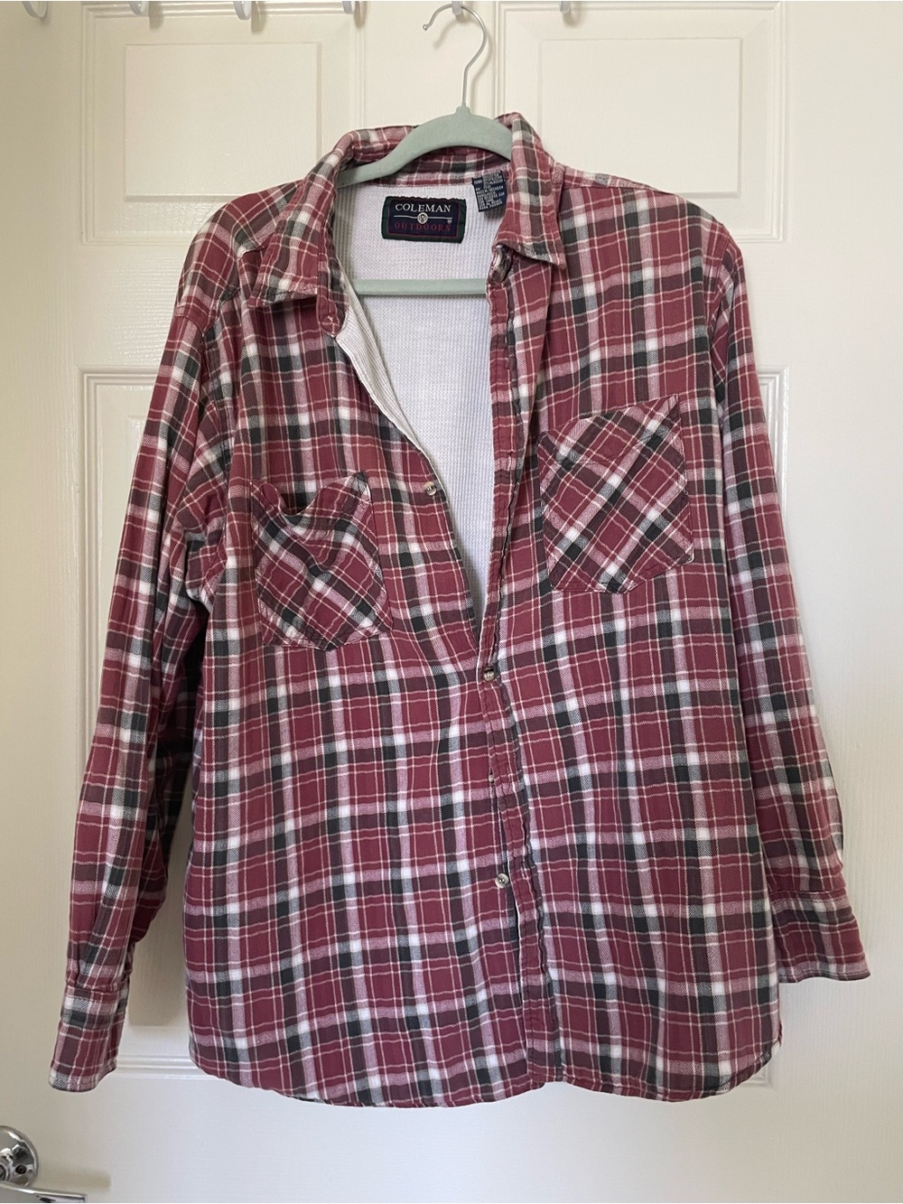 Vintage Coleman Red and White Plaid Flannel Outdoor Button-Up Shirt